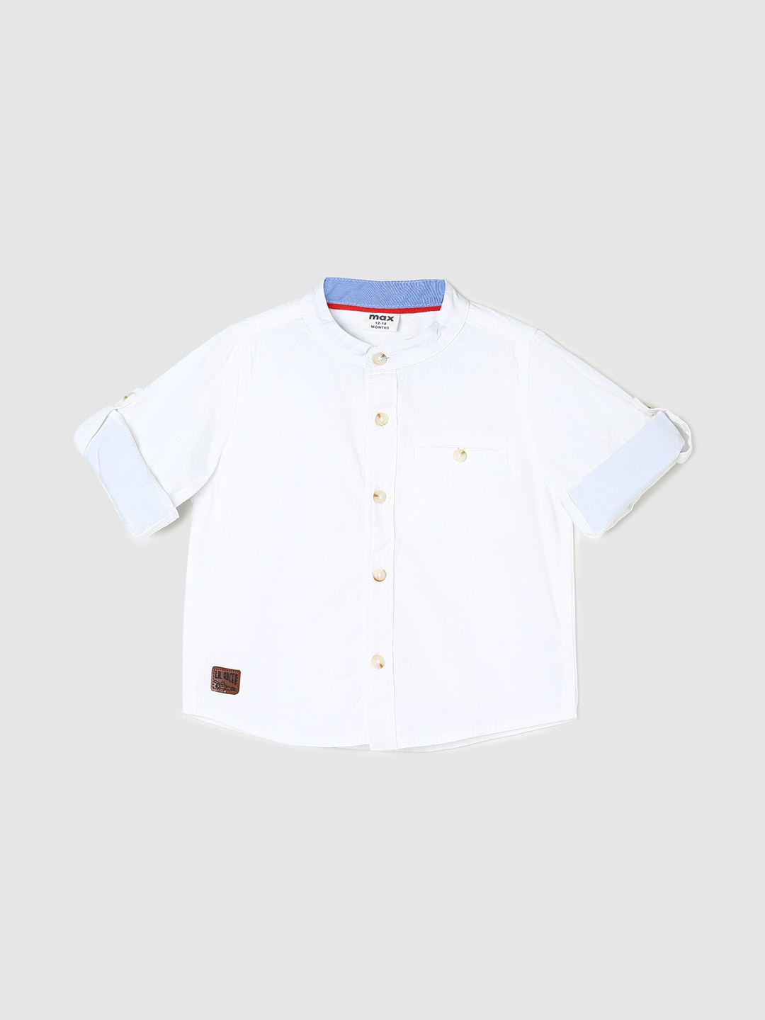 

max Infants Boys Mandarin Collar Pure Cotton Casual Shirt, White