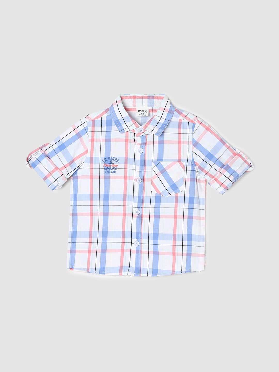 

max Infants Boys Checked Pure Cotton Casual Shirt, White