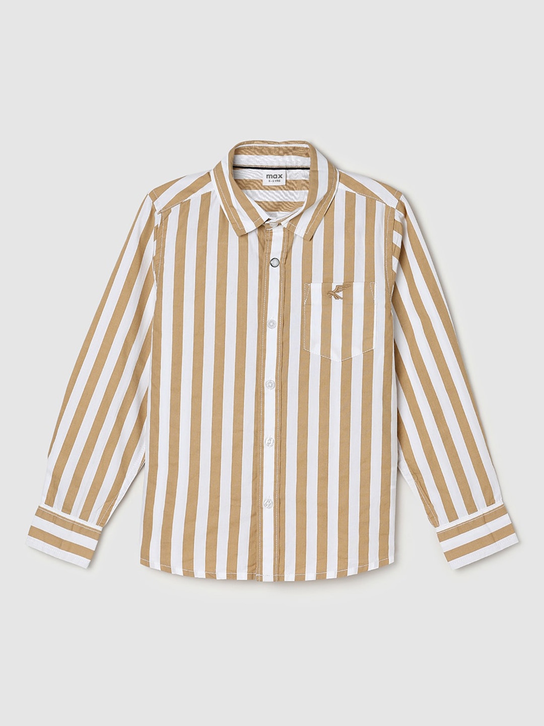 

max Boys Striped Cotton Casual Shirt, Beige