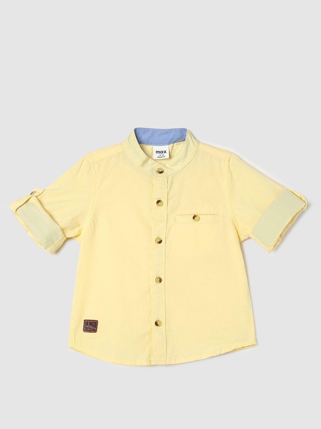 

max Infants Boys Mandarin Collar Pure Cotton Casual Shirt, Yellow