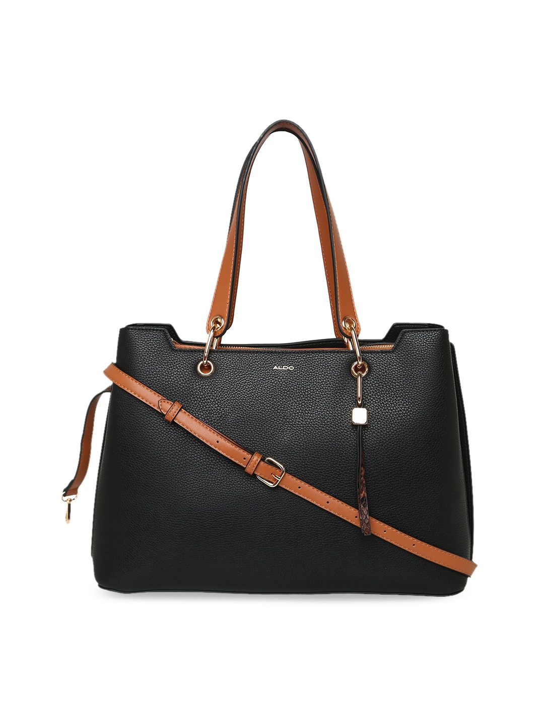 

ALDO Black Structured Shoulder Bag with Tasselled