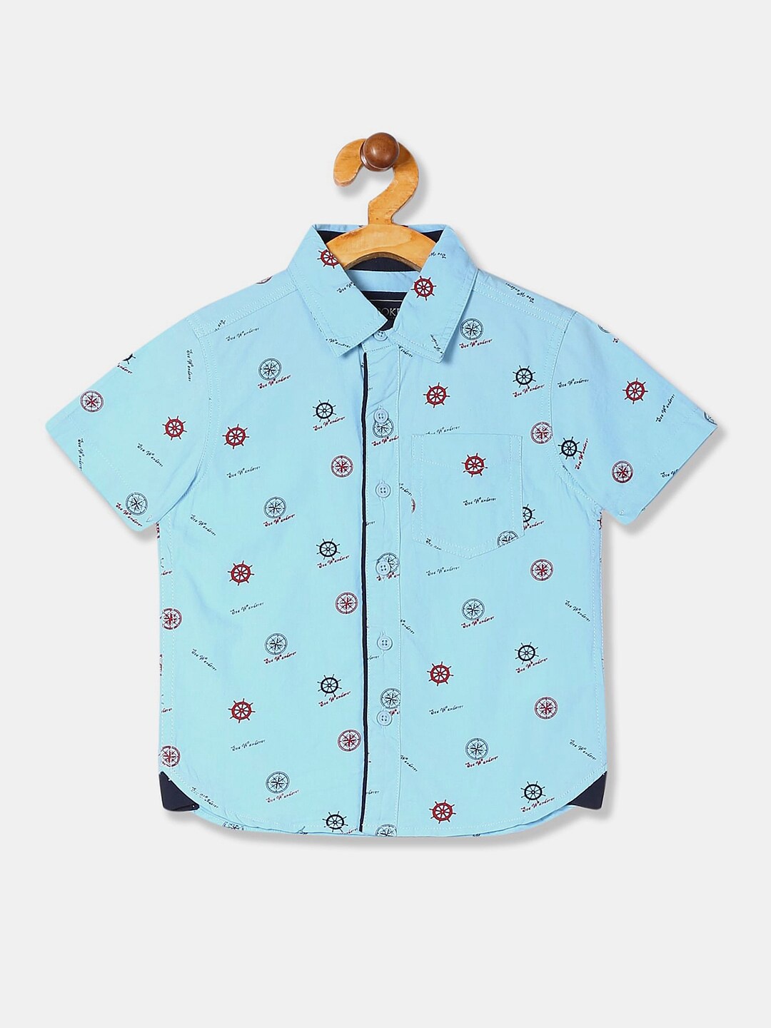 

V-Mart Boys Classic Conversational Printed Casual Cotton Shirt, Turquoise blue