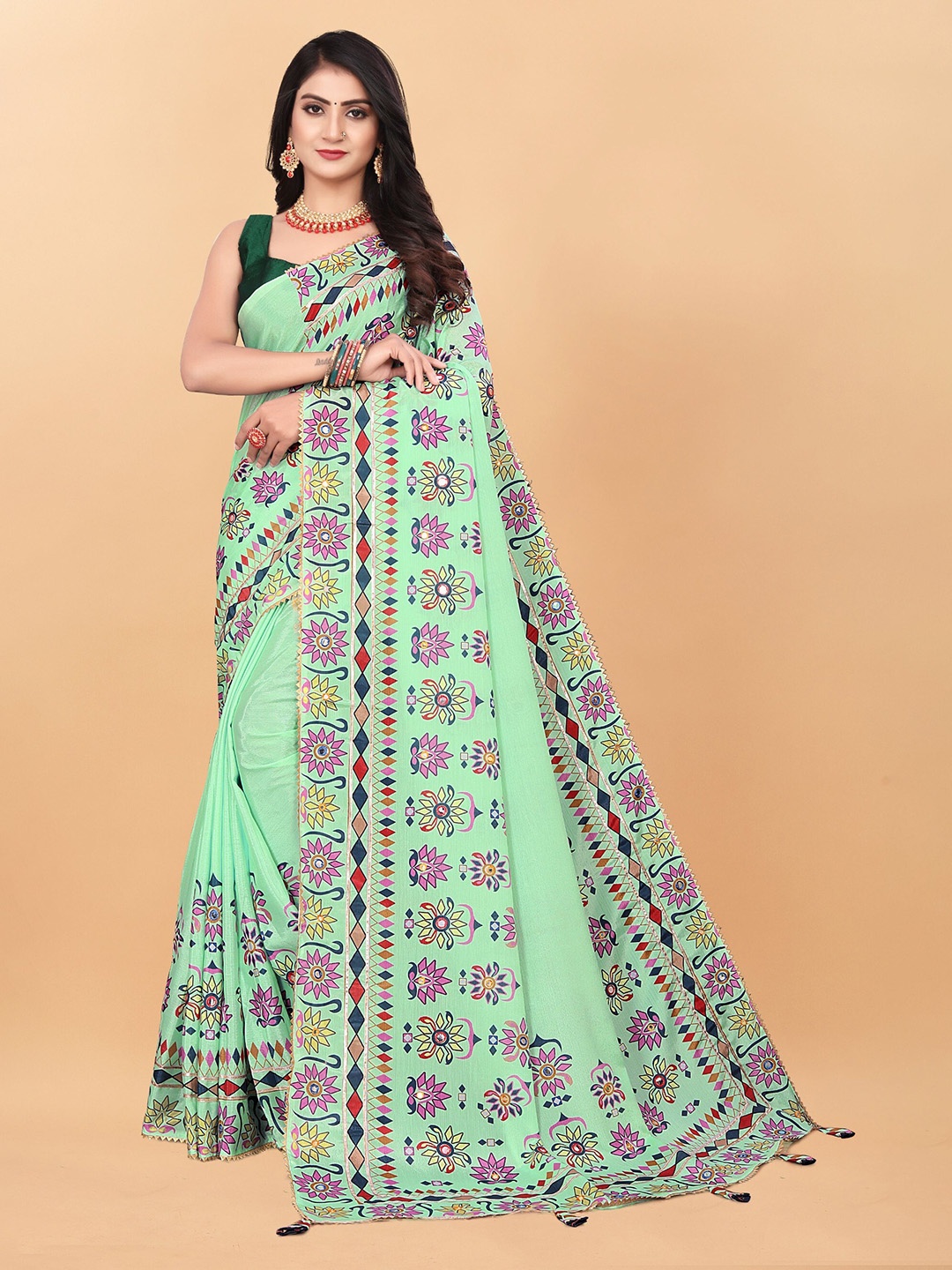 

KALINI Floral Pure Silk Saree, Green