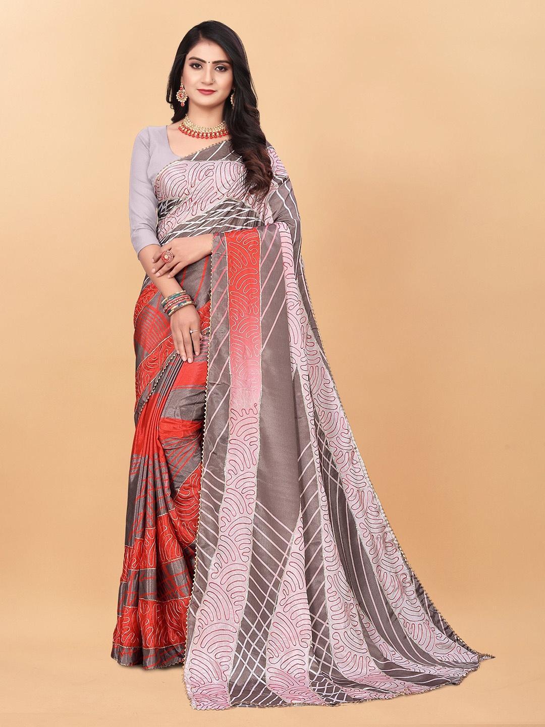 

KALINI Printed Pure Silk Saree, Rust