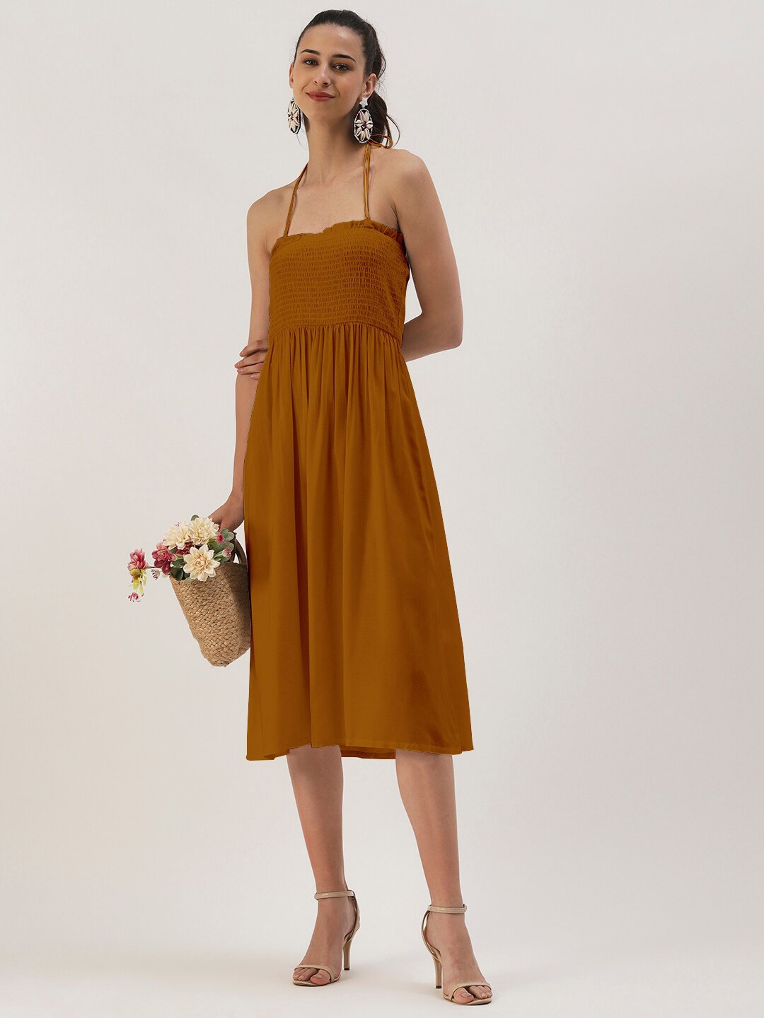 

DressBerry Halter Neck Fit & Flare Midi Dress, Rust