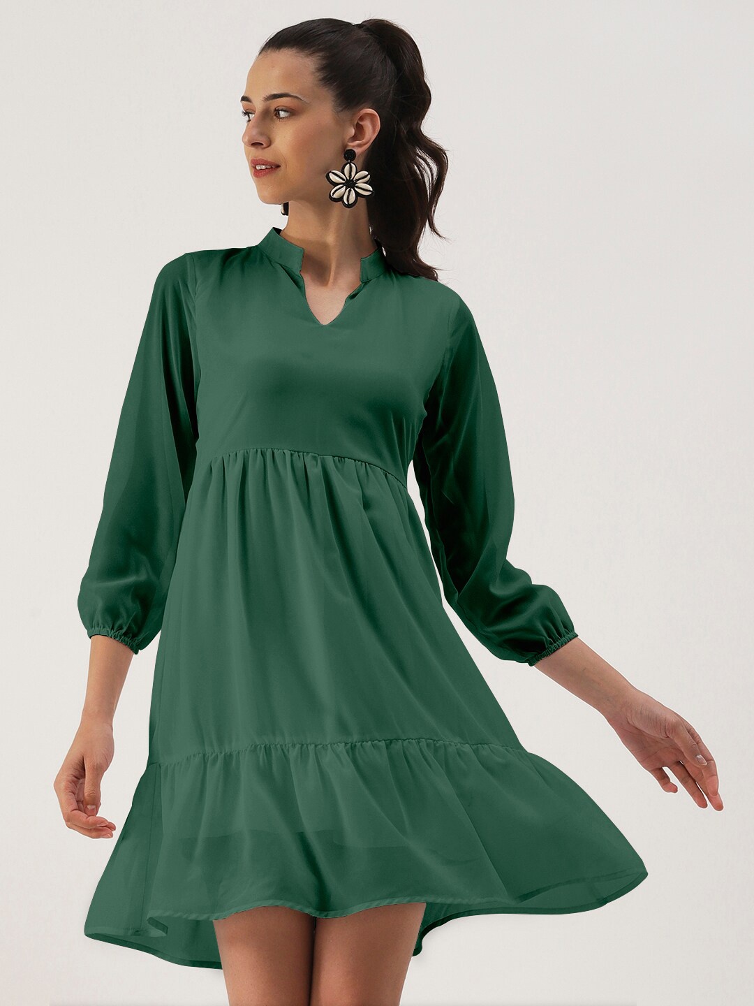 

DressBerry Mandarin Collar Fit & Flare Dress, Green