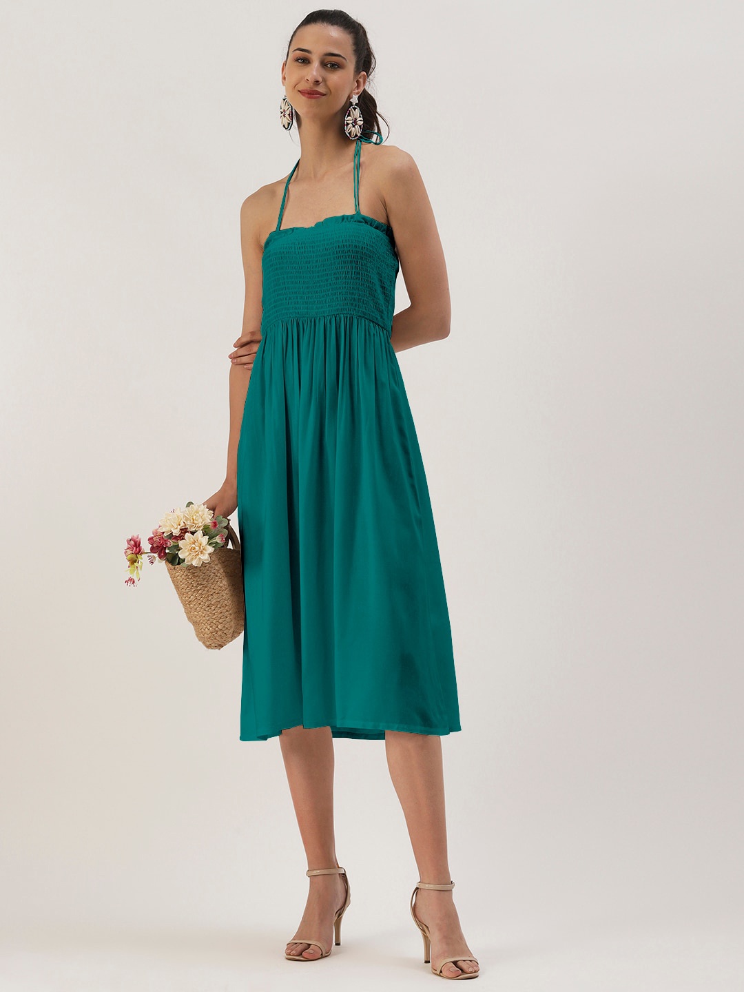 

DressBerry Halter Neck Fit & Flare Midi Dress, Teal