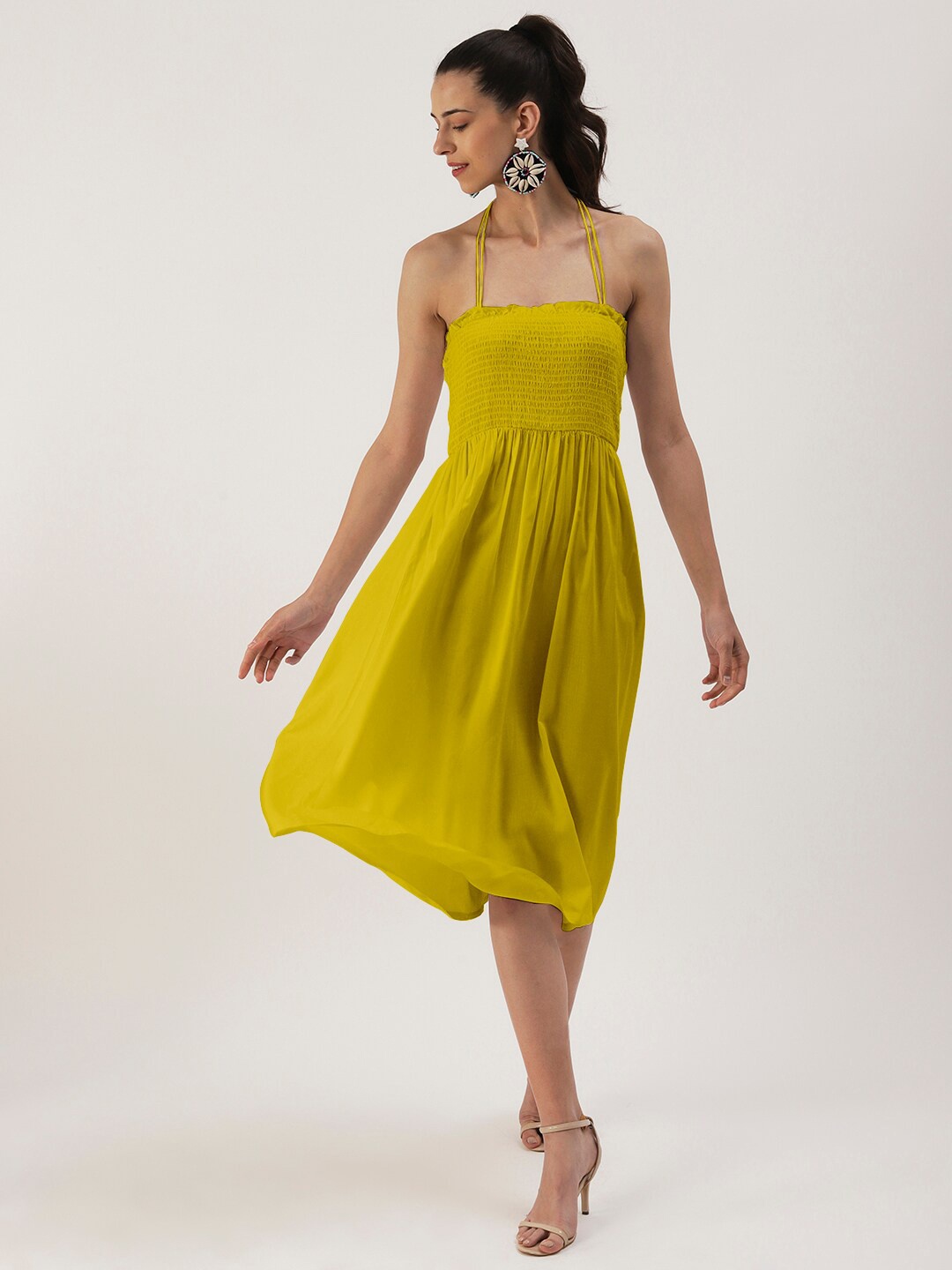

DressBerry Halter Neck Fit & Flare Midi Dress, Mustard