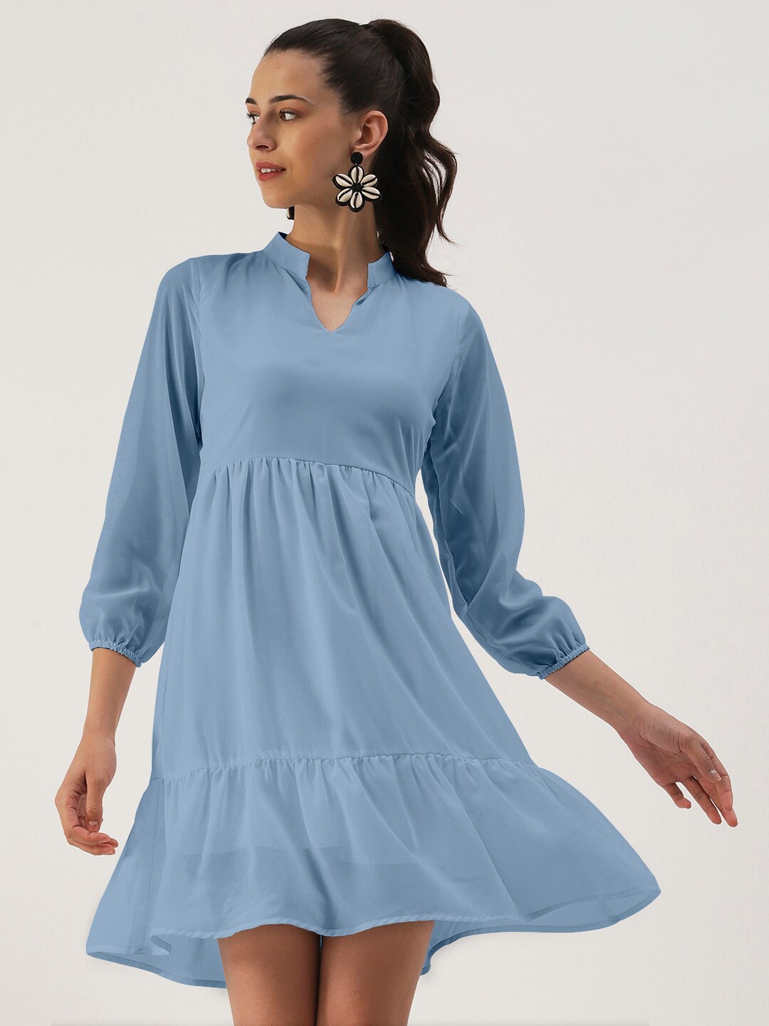 

DressBerry Mandarin Collar Fit & Flare Dress, Blue