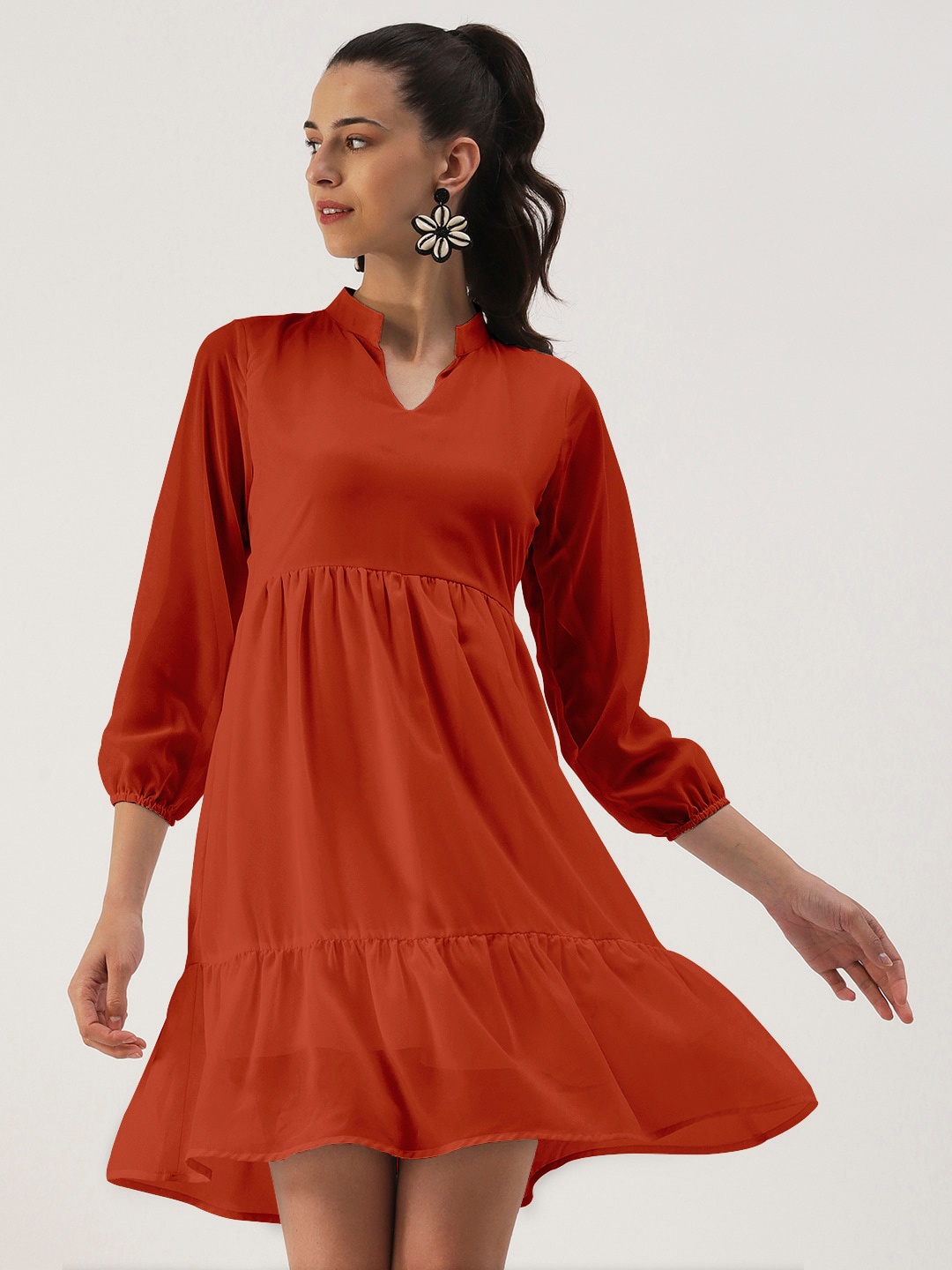 

DressBerry Mandarin Collar Georgette Empire Dress, Red