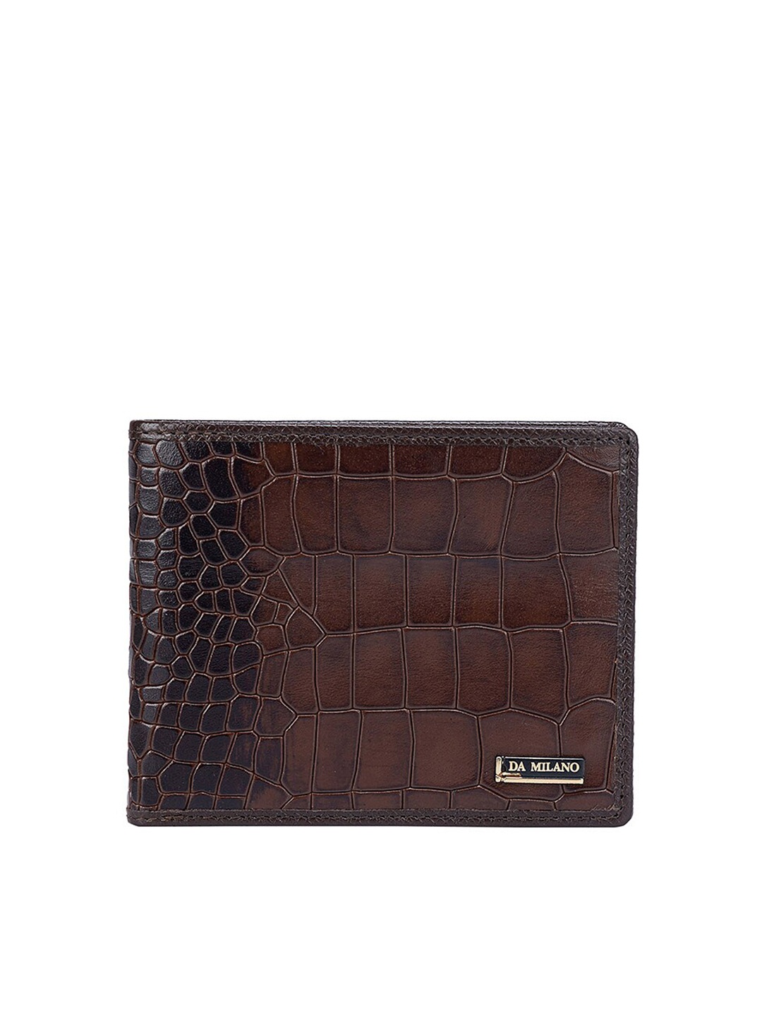 

Da Milano Men Textured Leather Two Fold Wallet, Brown