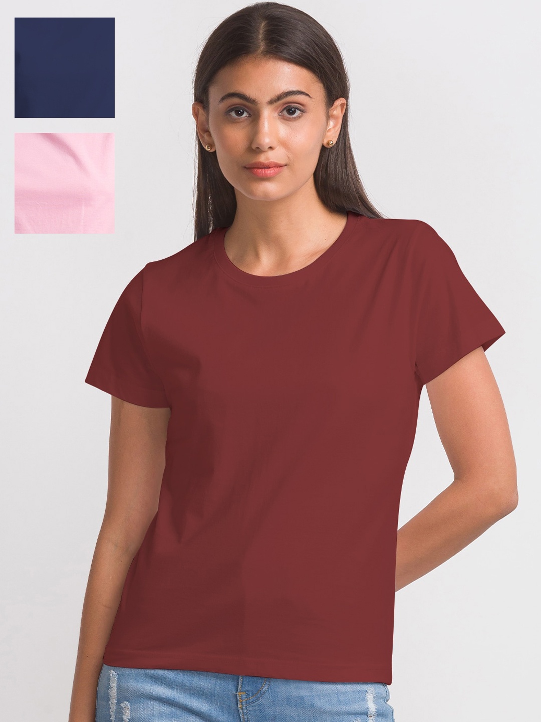 

FashionRack Women Pack Of 3 Cotton Lounge Tshirts, Pink
