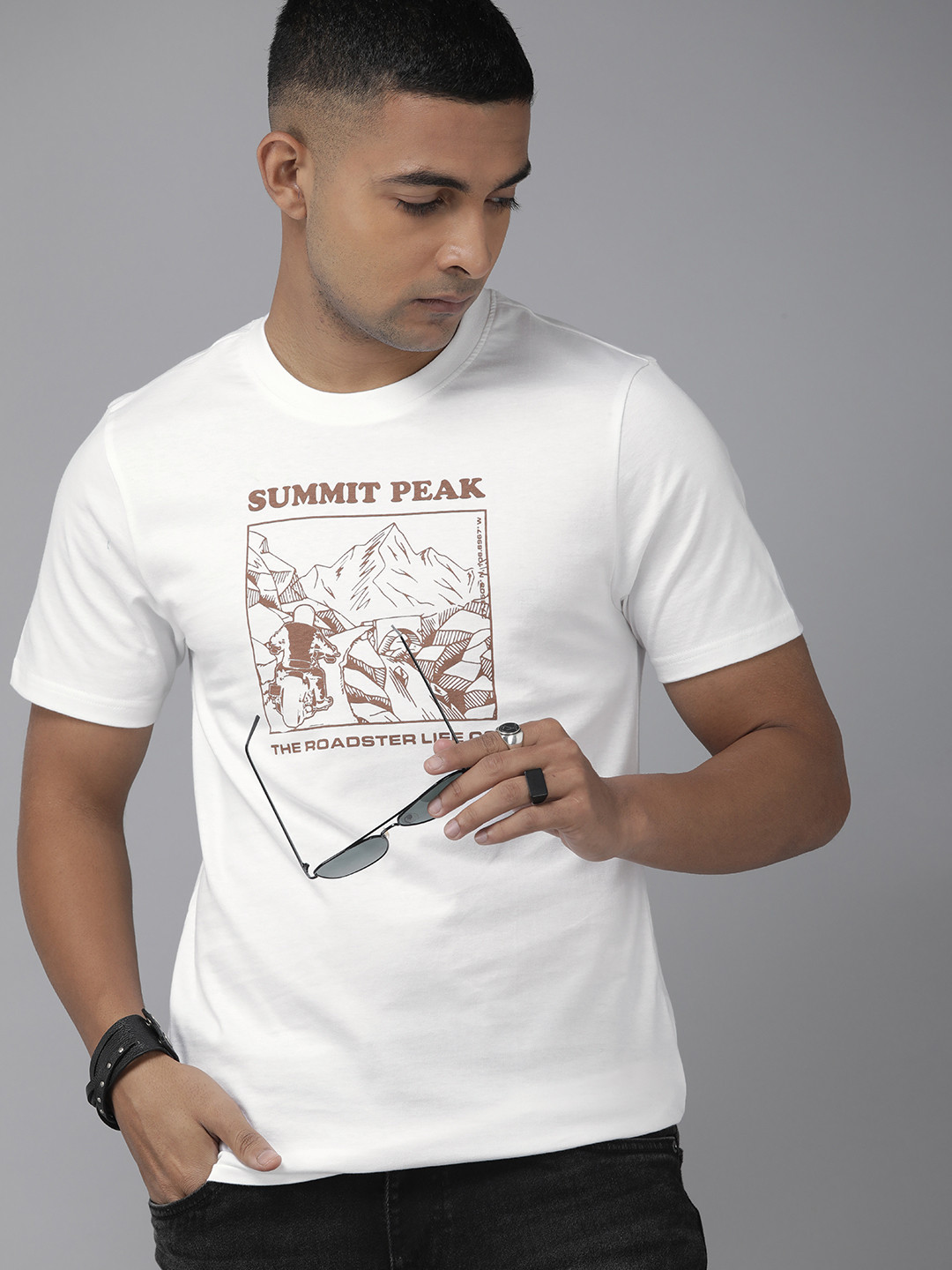 

Roadster Printed Pure Cotton T-shirt, White