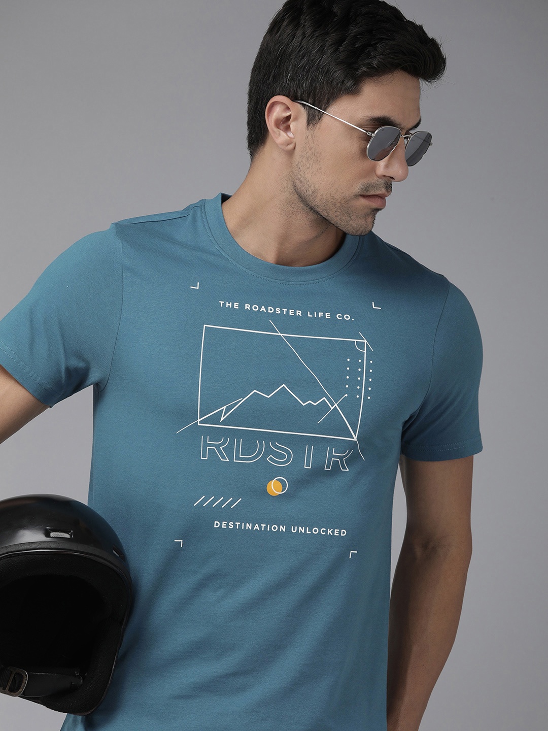 

Roadster Pure Cotton Printed T-shirt, Blue