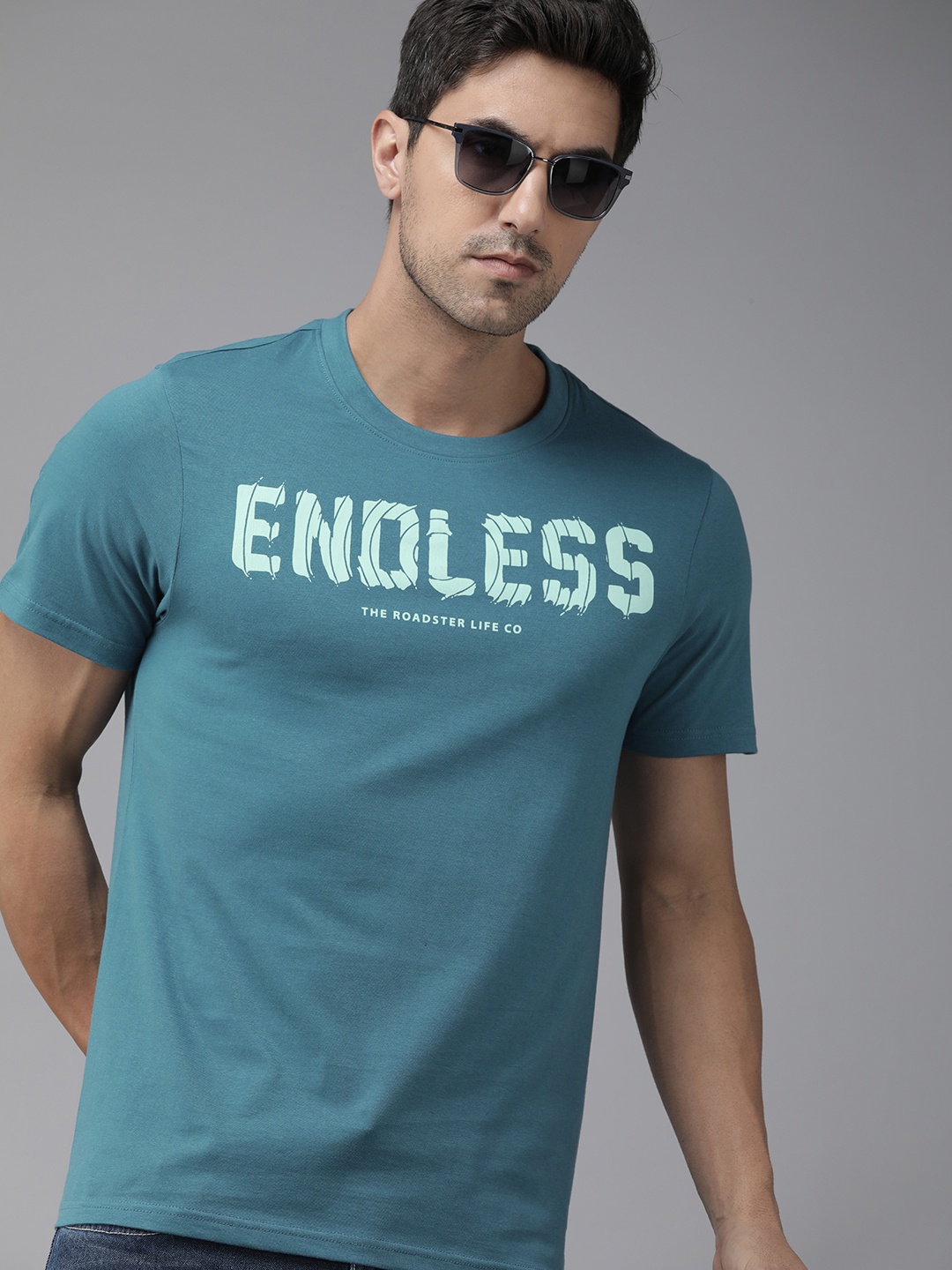 

Roadster Typography Printed Pure Cotton T-shirt, Turquoise blue