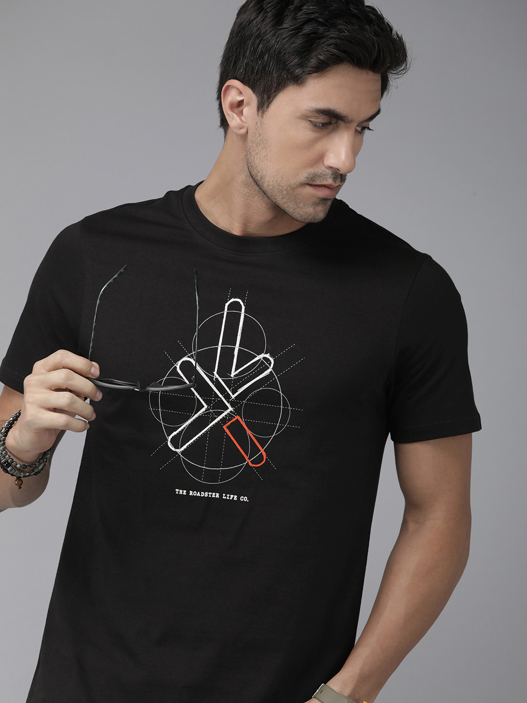 

Roadster Printed Pure Cotton T-shirt, Black
