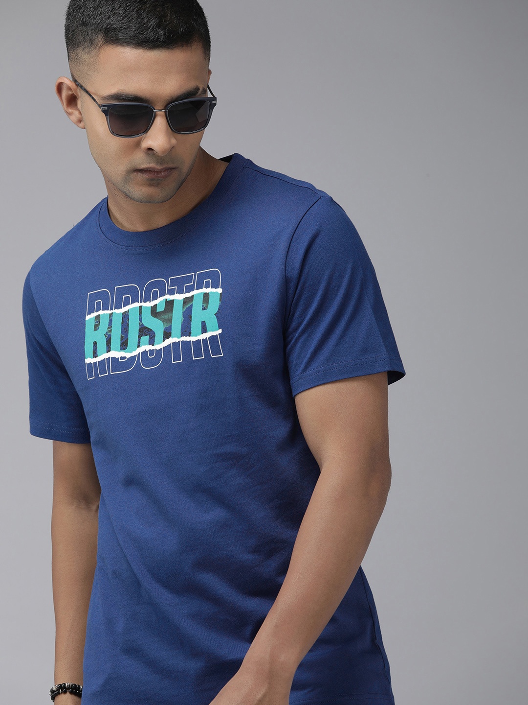 

Roadster Typography Printed Regular Fit T-shirt, Blue