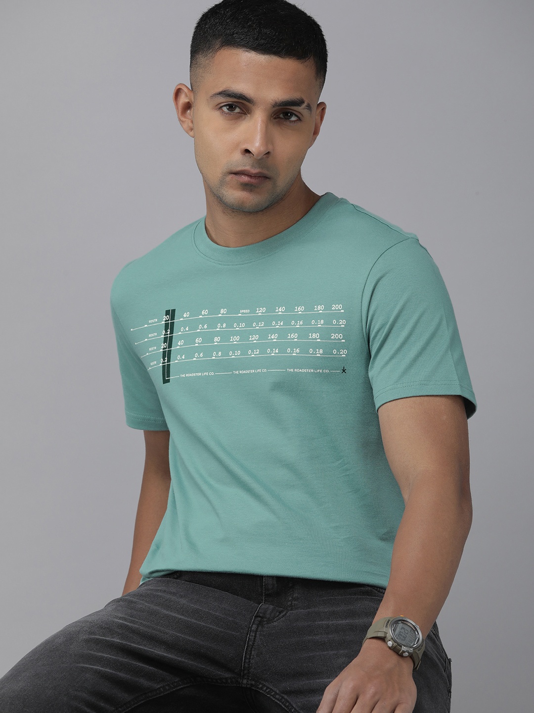 

Roadster Typography Printed Pure Cotton T-shirt, Sea green