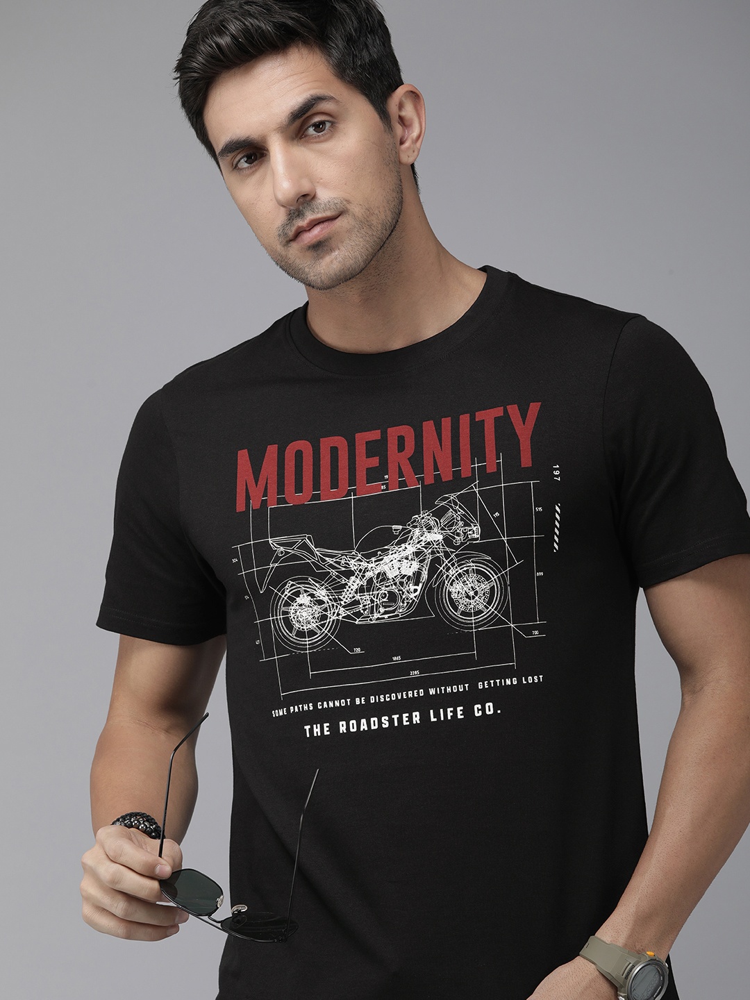 

Roadster Printed Pure Cotton T-shirt, Black