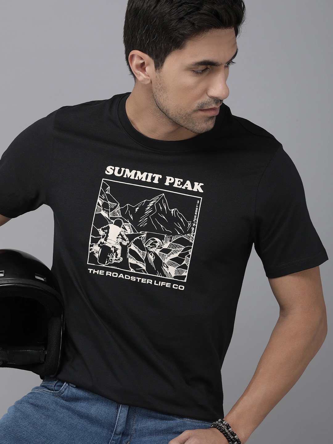 

Roadster Printed Pure Cotton T-shirt, Black