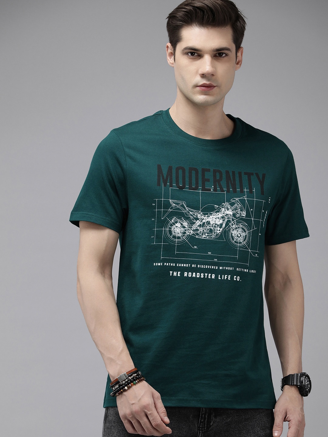 

Roadster Printed Pure Cotton T-shirt, Green