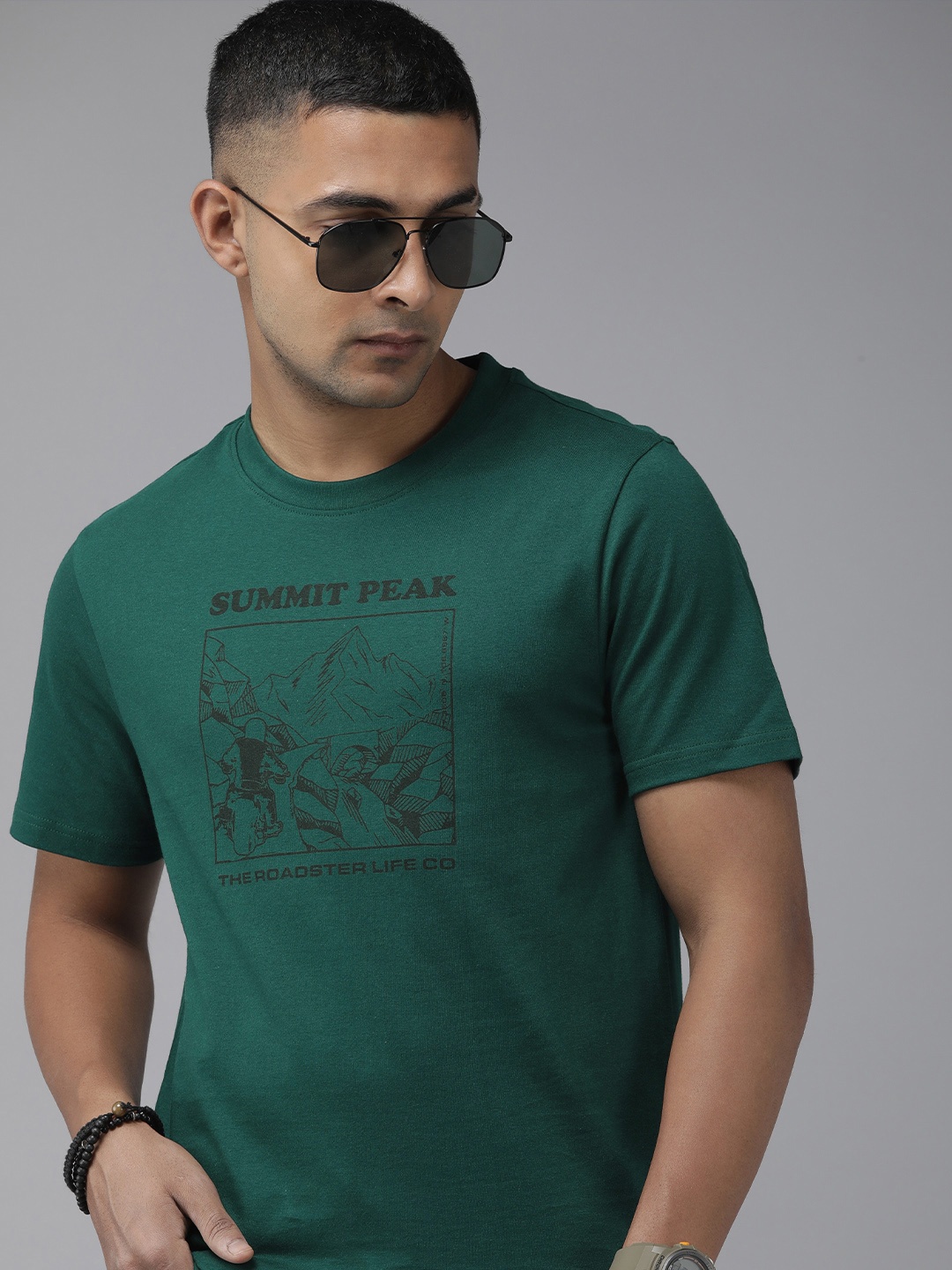 

Roadster Printed Pure Cotton T-shirt, Green