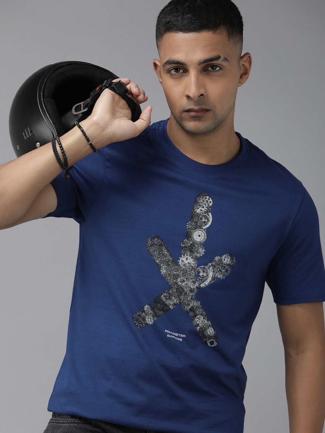 

Roadster Printed Pure Cotton T-shirt, Blue