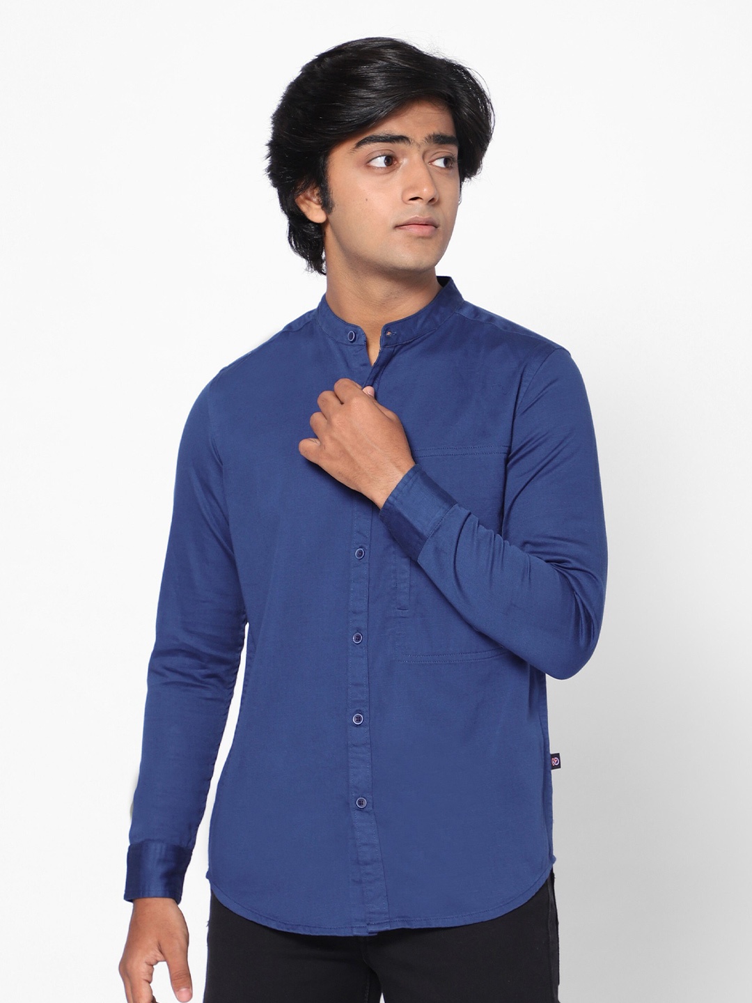 

TeenTrums Boys Slim Fit Mandarin Collar Casual Cotton Shirt, Navy blue