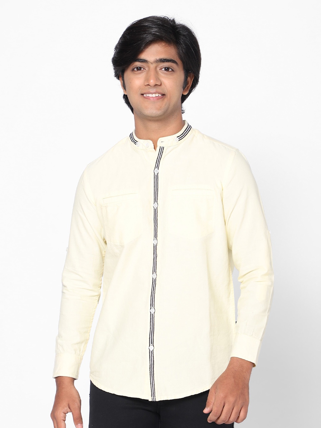 

TeenTrums Boys Mandarin Collar Slim Fit Casual Cotton Shirt, Yellow