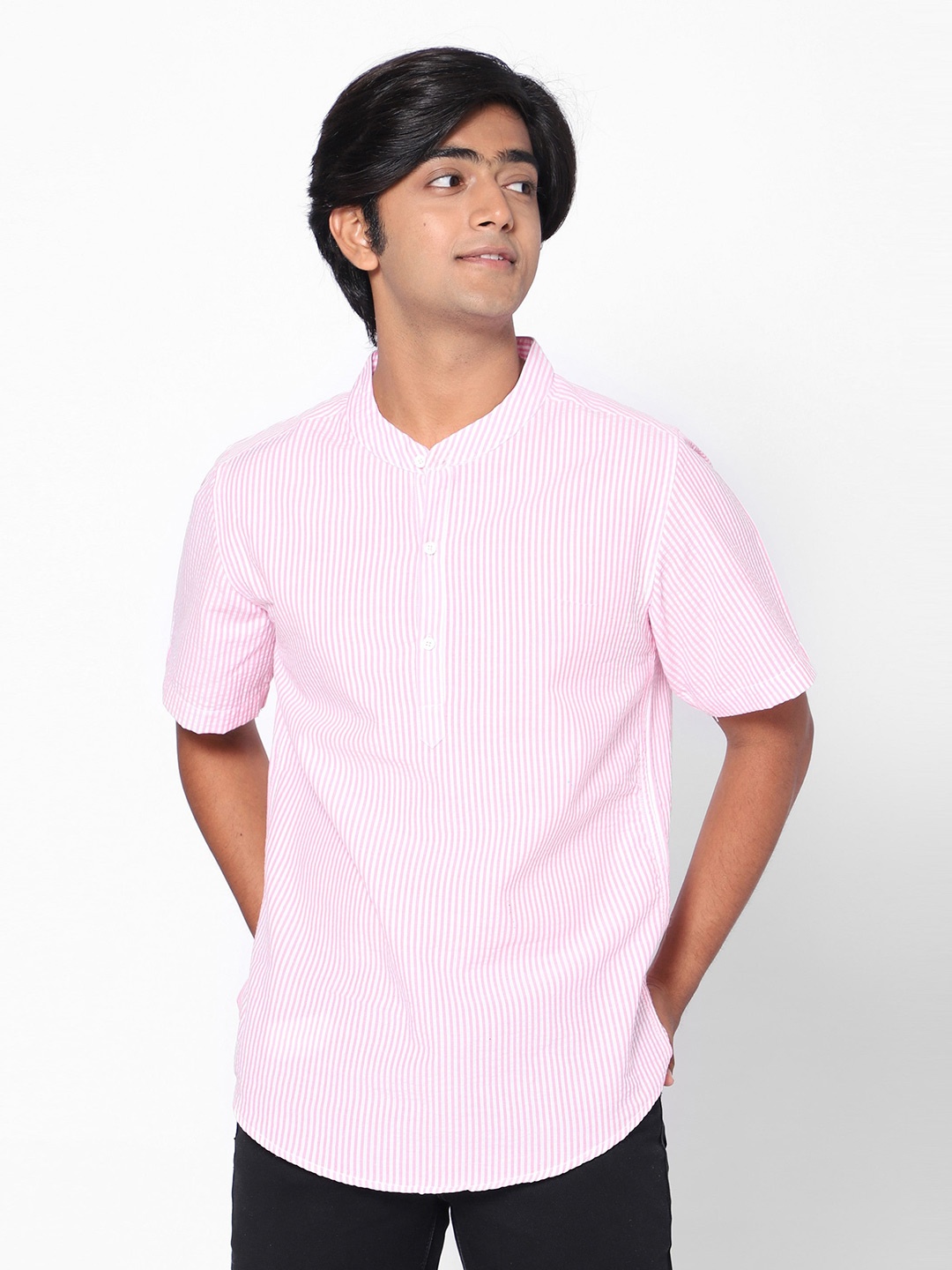 

TeenTrums Boys Striped Cotton Casual Shirt, Pink