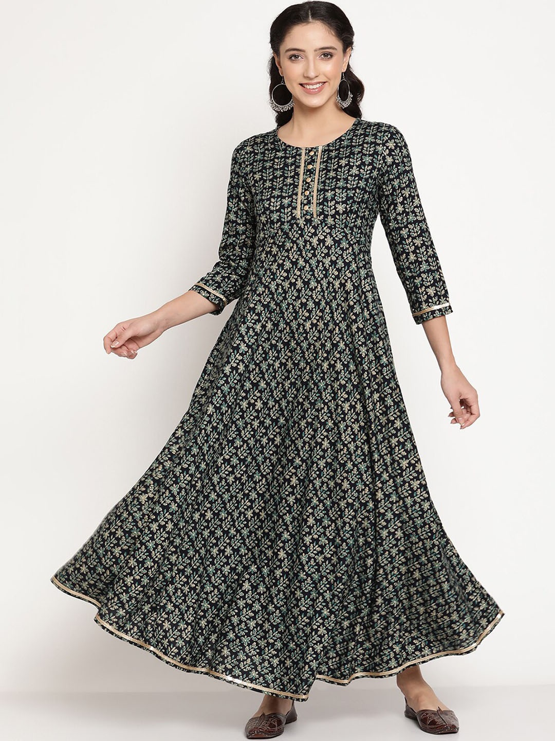 

Be Indi Women Printed Maxi Dress, Navy blue