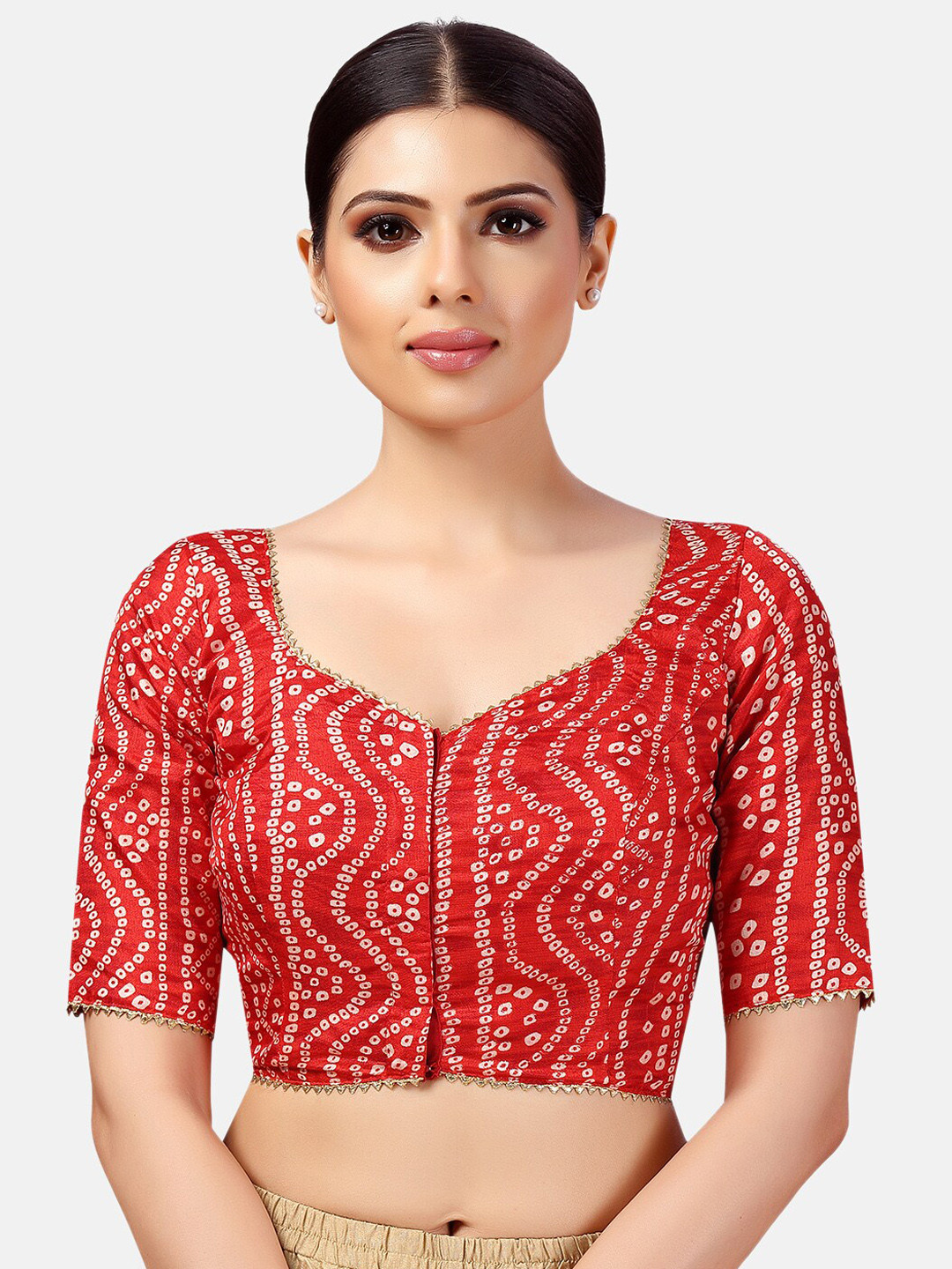 

Studio Shringaar Bandhani Printed Saree Blouse, Red