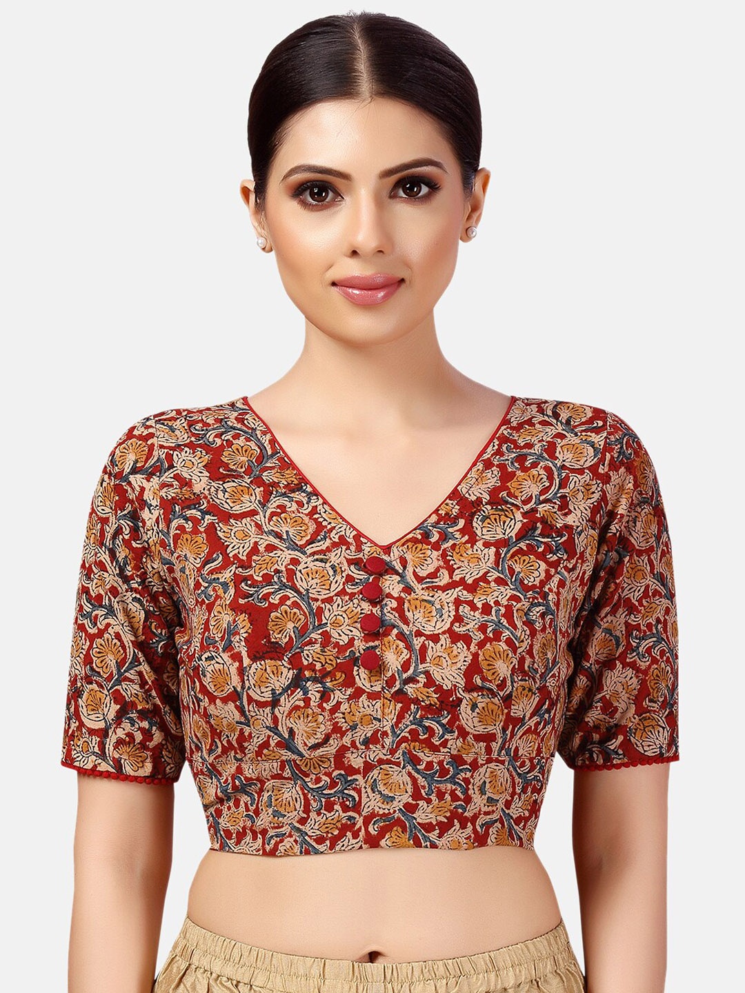 

Studio Shringaar Printed Cotton Saree Blouse, Maroon