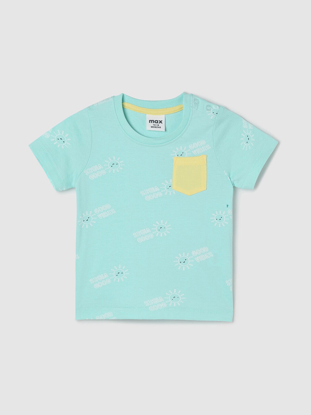 

max Boys Typography Printed Pure Cotton T-shirt, Turquoise blue