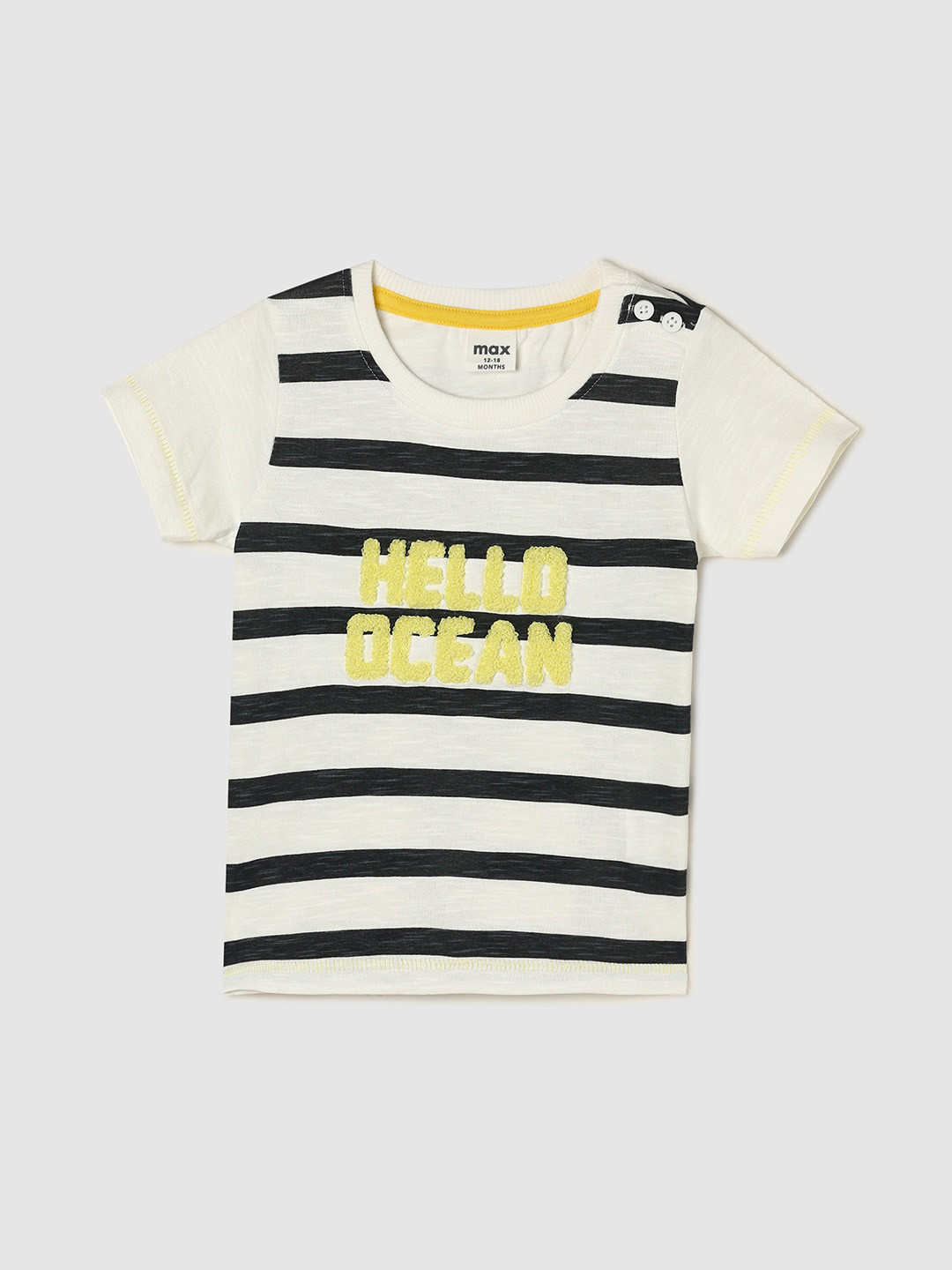 

max Boys Striped Round Neck Pure Cotton T-shirt, White