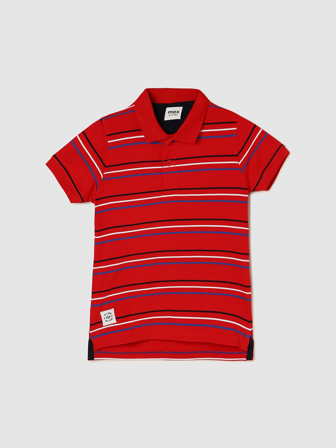 

max Boys Striped Polo Collar Pure Cotton T-shirt, Red