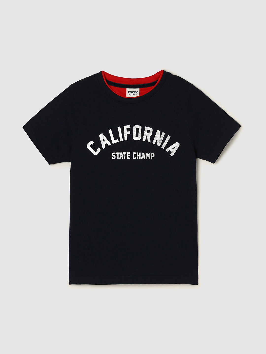

max Boys Typography Printed Pure Cotton T-shirt, Black