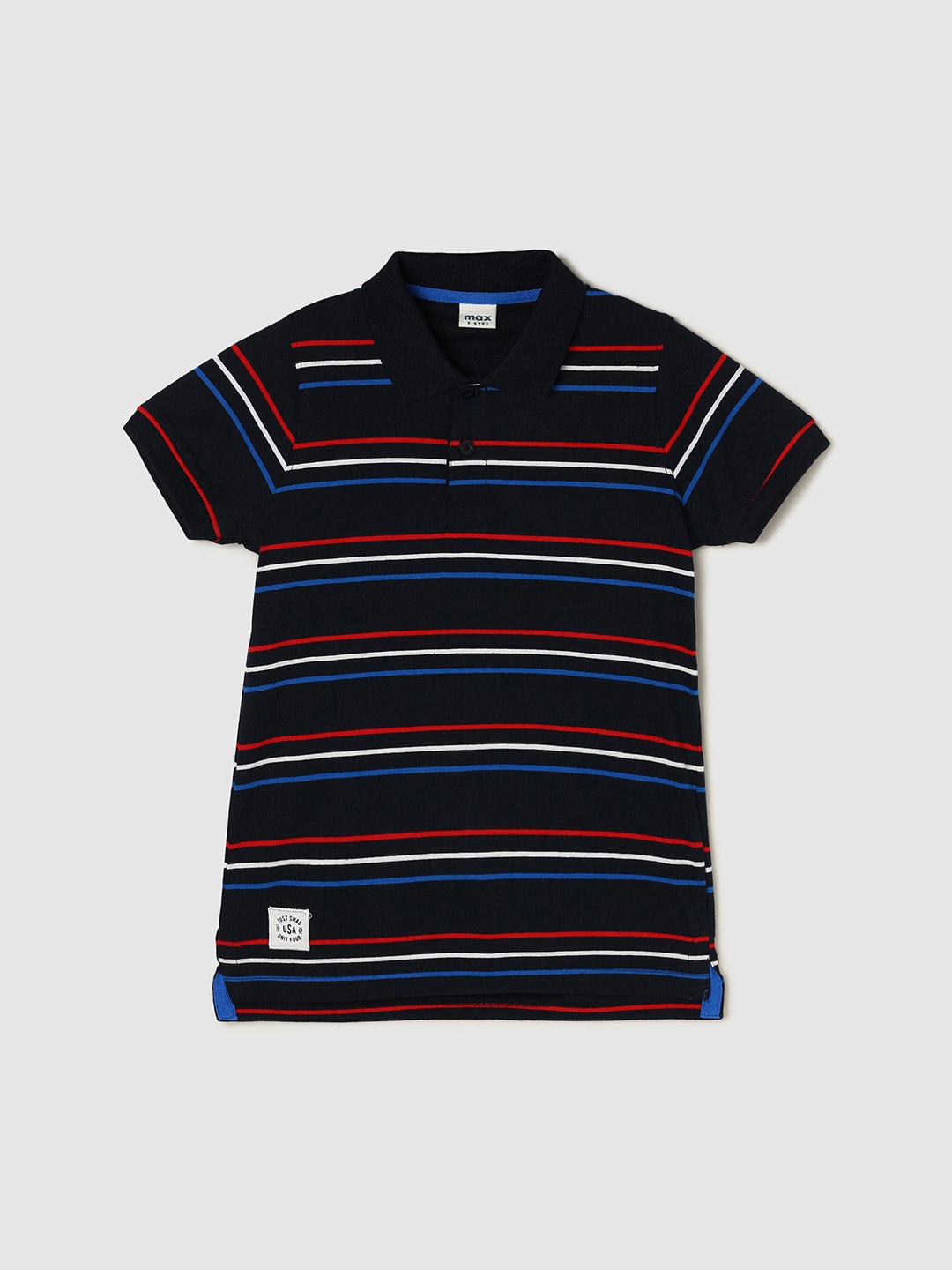 

max Boys Striped Polo Collar Pure Cotton T-shirt, Navy blue