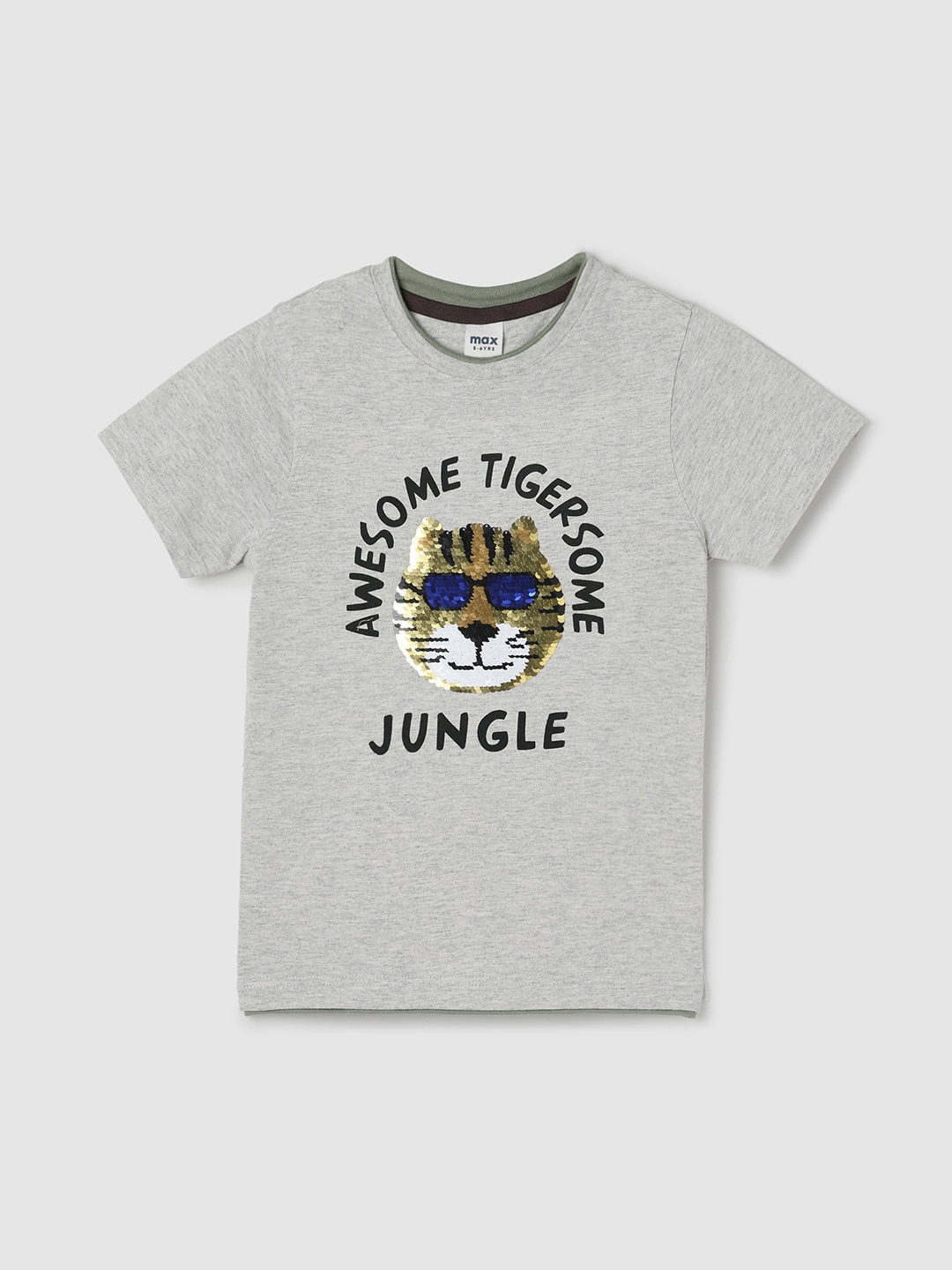 

max Boys Grey Typography Printed Cotton T-shirt