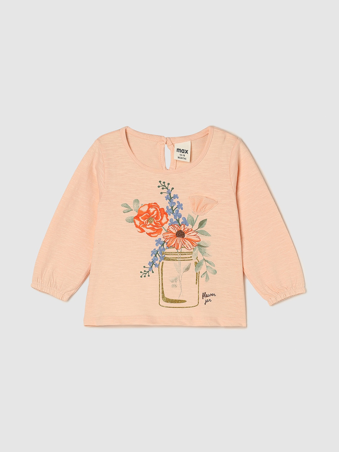 

max Girls Floral Printed Long Sleeve Cotton T-shirt, Cream