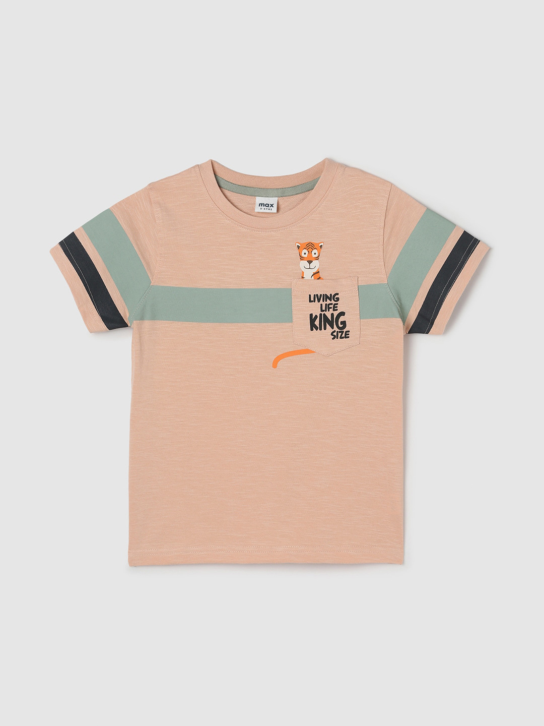 

max Boys Round Neck Colourblocked Cotton T-shirt, Pink