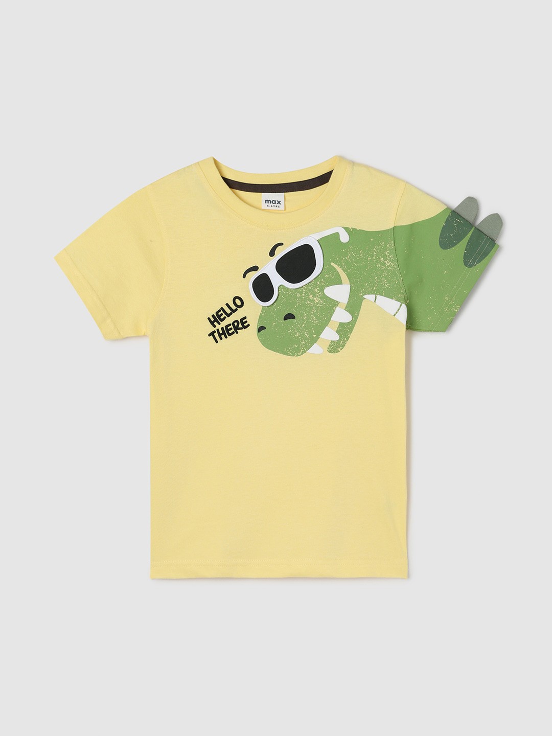 

max Boys Animal Printed Cotton T-shirt, Yellow