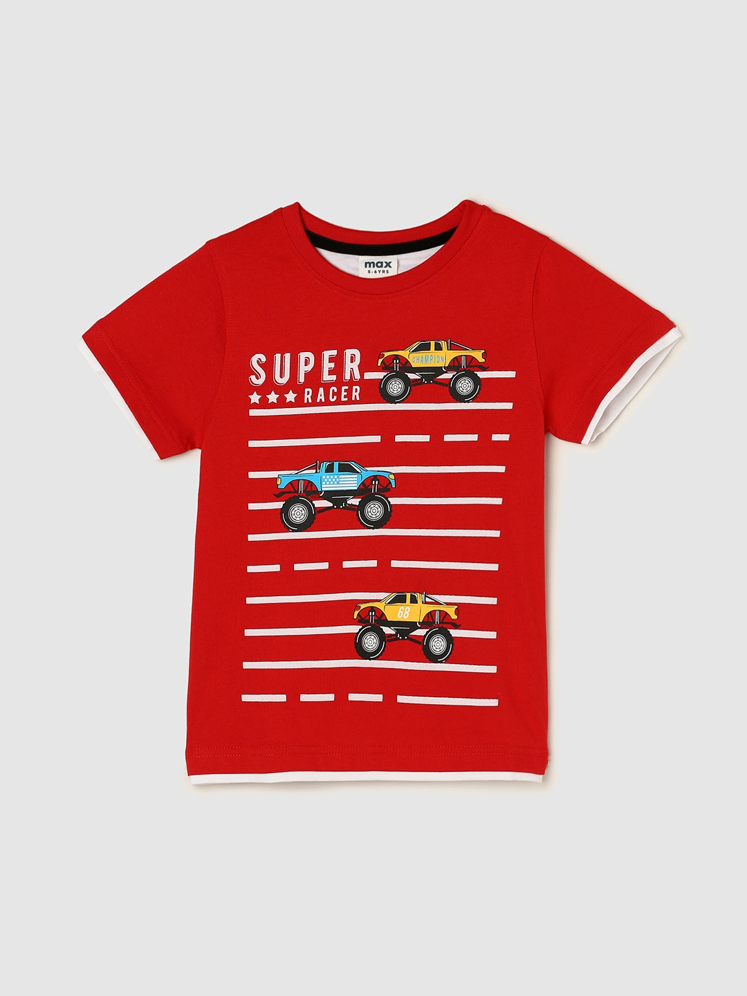 

max Boys Printed Pure Cotton T-shirt, Red