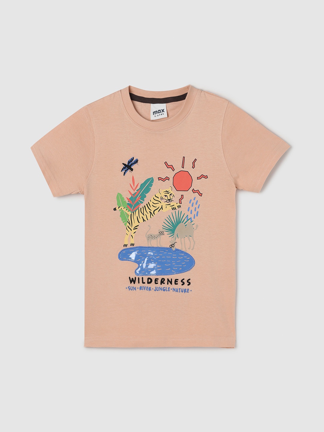 

max Boys Conversational Printed Pure Cotton T-shirt, Peach