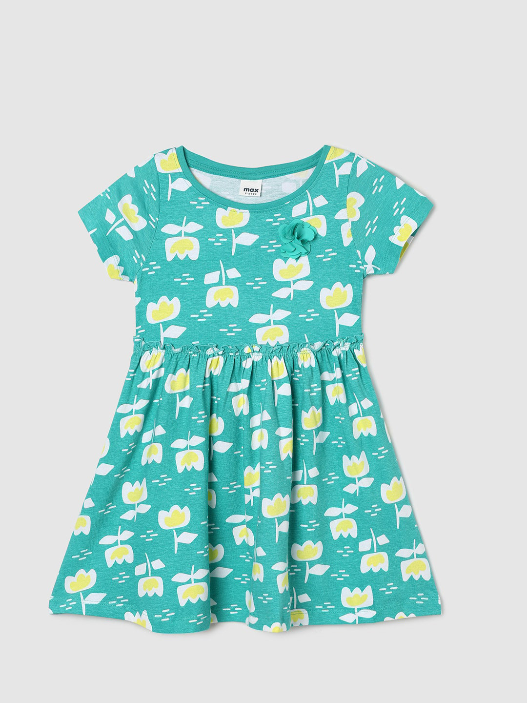 

max Girls Floral Printed Fit & Flare Cotton Dress, Sea green