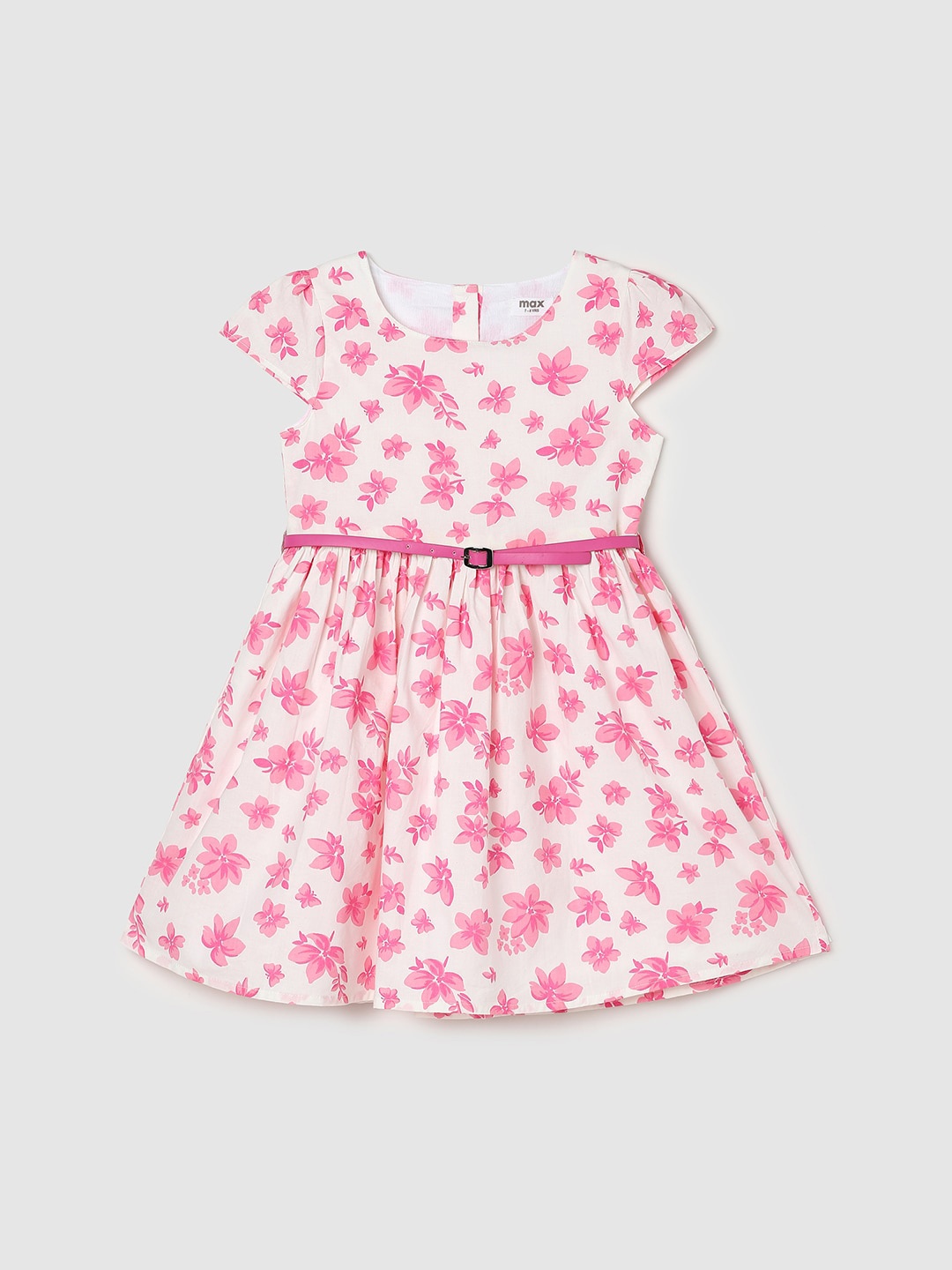 

max Cap Sleeves Floral Print Fit & Flare Cotton Dress, Cream