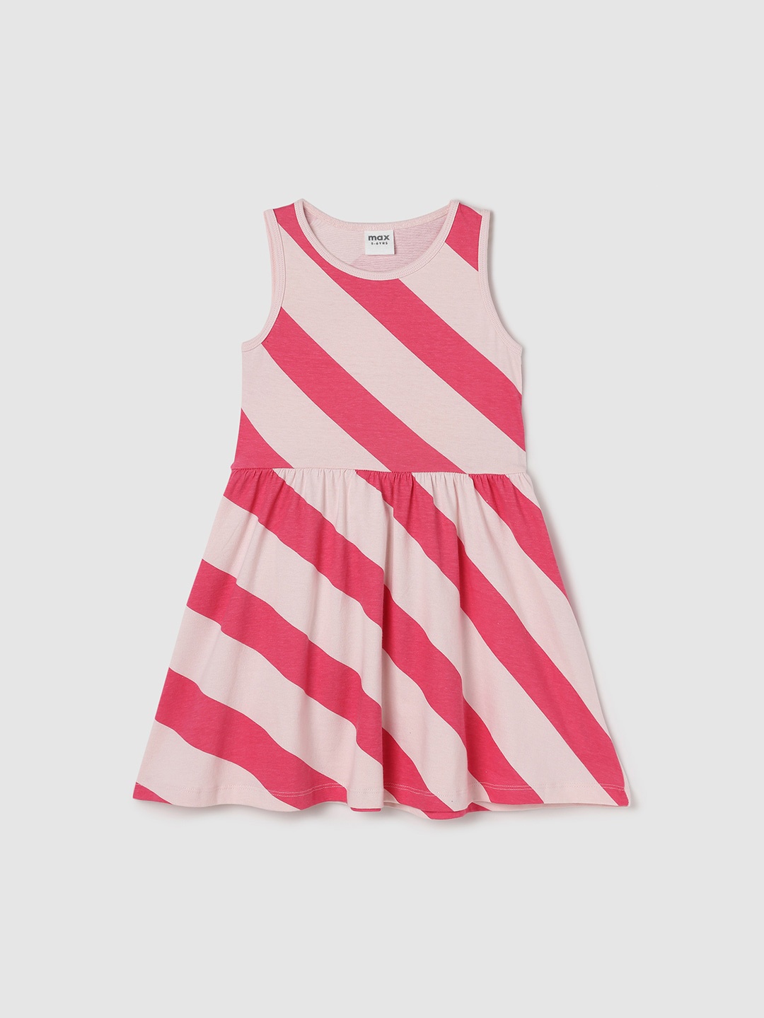 

max Girls Striped Fit & Flare Cotton Dress, Pink