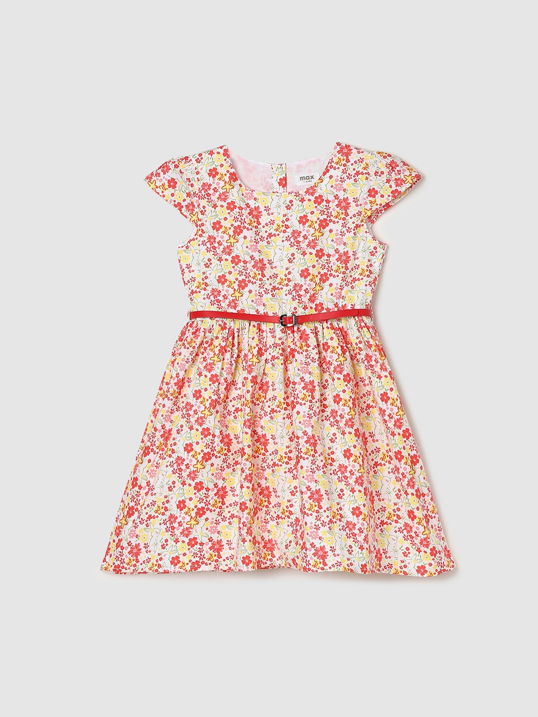 

max Cap Sleeves Floral Print Fit & Flare Cotton Dress, Cream