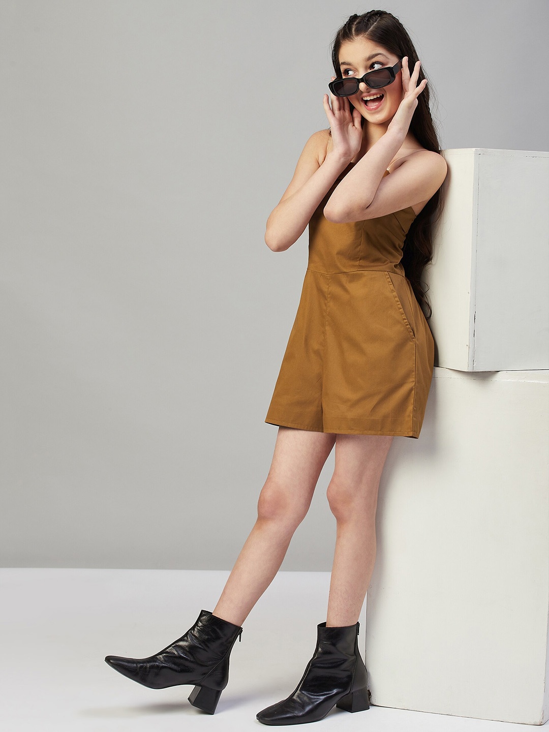 

Stylo Bug Girls Off-Shoulder Pure Cotton Playsuit, Brown