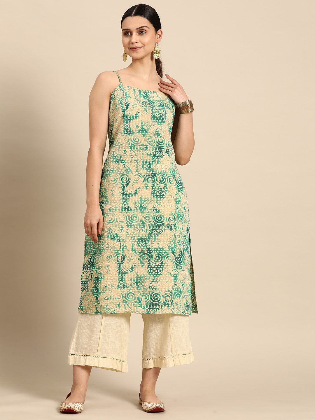

Anouk Women Bandhani Printed Pure Cotton Kurta, Green